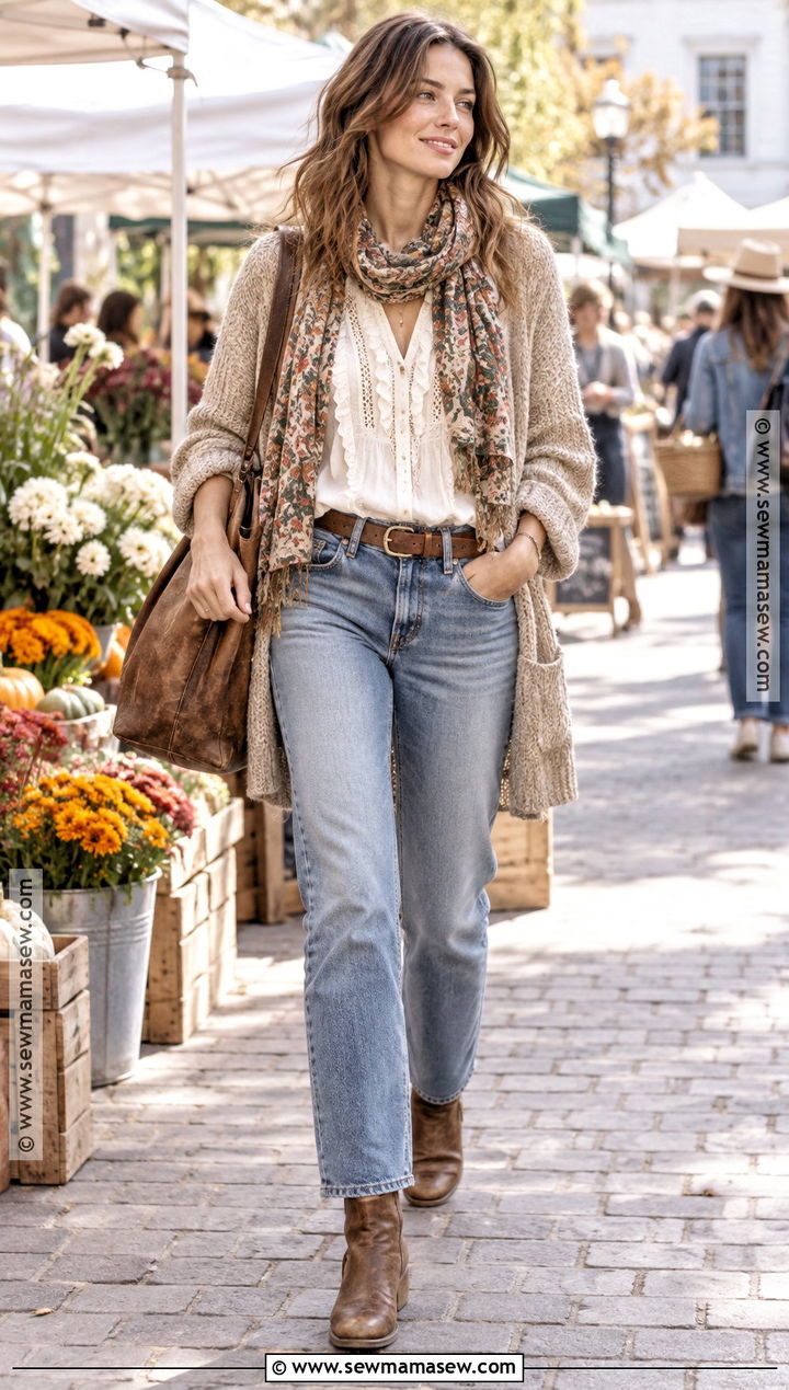 Fall Shabby Chic Ruffled Blouse With Faded Jeans - 15 fall shabby chic outfits