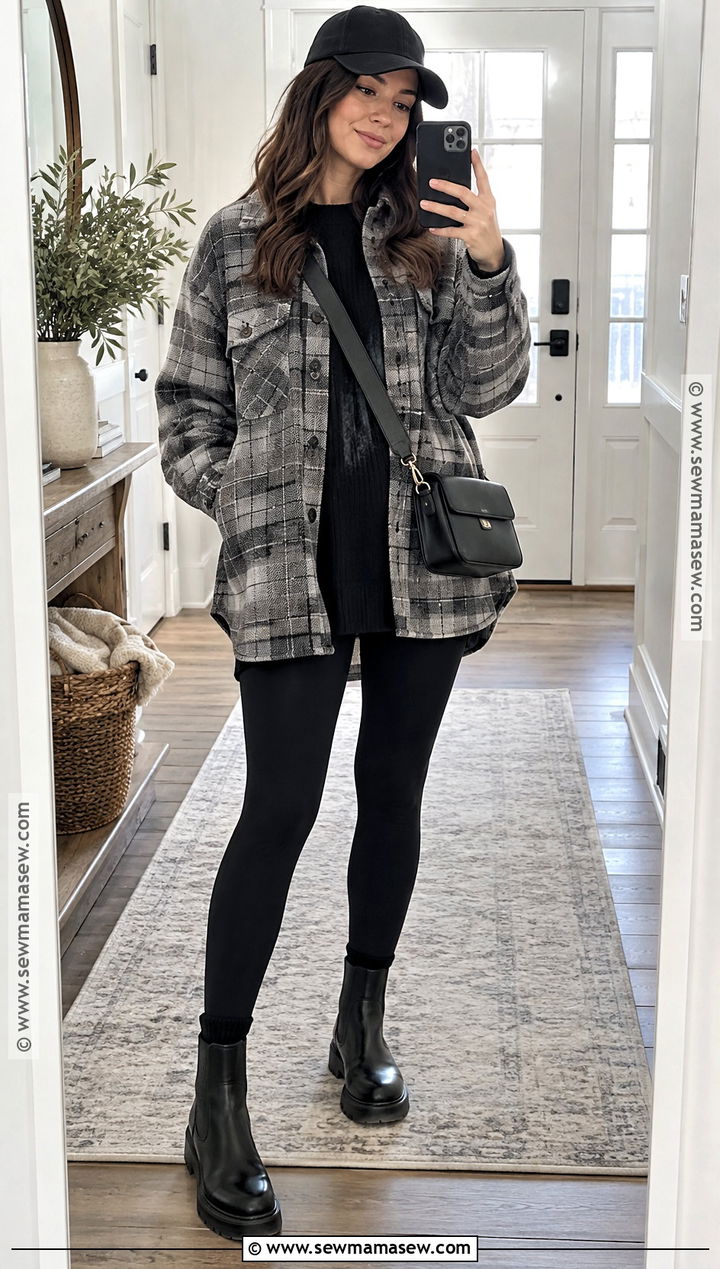 Fall Shacket And Black Leggings Outfit - 30 fall fashion ideas