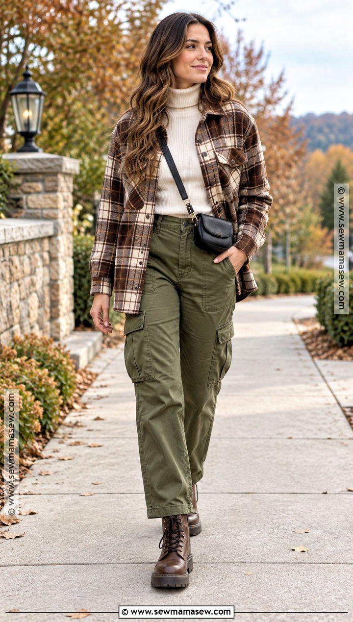 Fall Shacket And Cargo Pants Outfit - 20 Outfits Inspo Fall