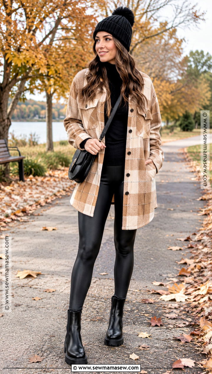 Fall Shacket Leggings And Chelsea Boots Outfit - 30 fall outfits aesthetic