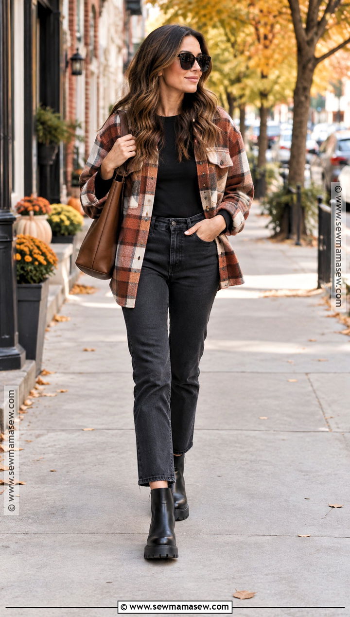 Fall Shacket Outfit With Black Jeans - 15 layering for fall weather ideas