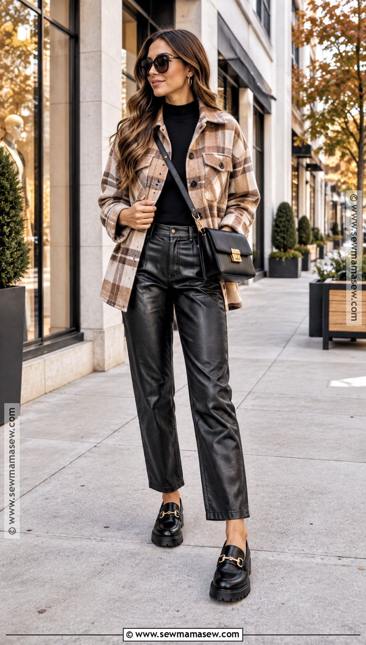 Fall Shacket Outfit With Faux Leather Pants - 30 fall fashion outfits