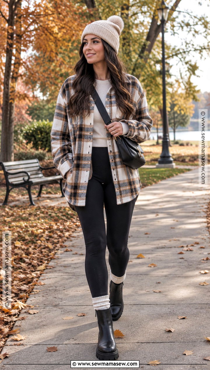 Fall Shacket Outfit With Leggings and Boots - 25 winter fall outfits