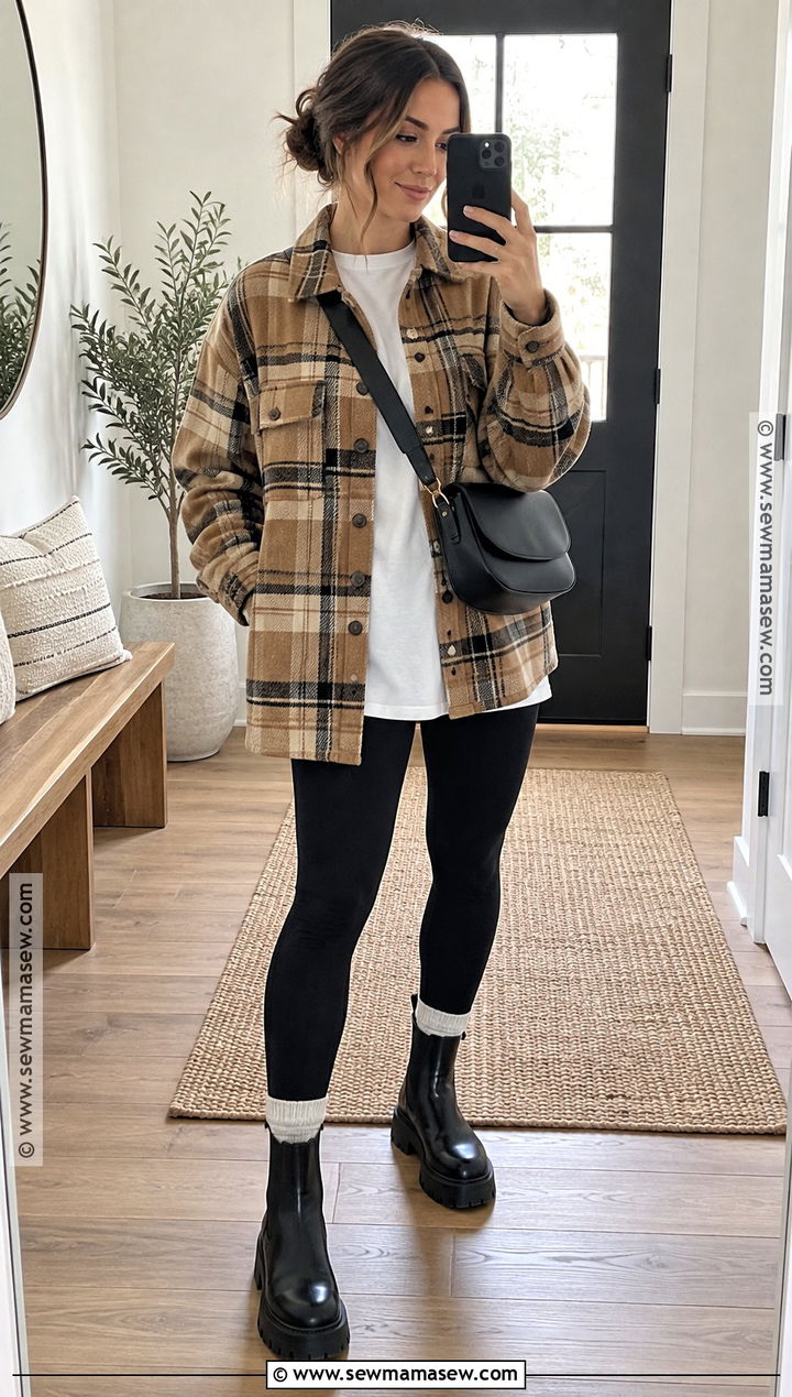 Fall Shacket and Leggings Outfit - 15 Fall 2026 Capsule Wardrobe Ideas