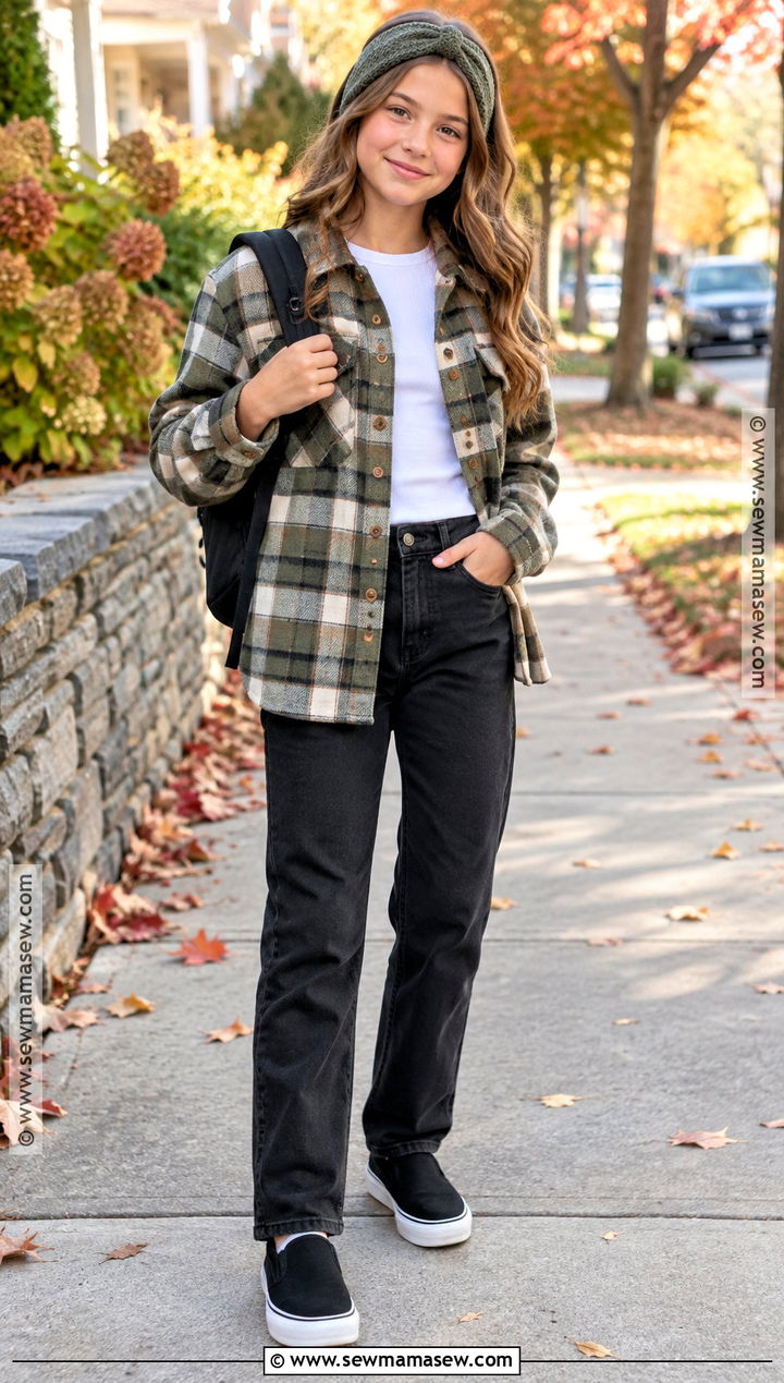 Fall Shirt Jacket And Black Jeans Outfit - 15 pre teen girl outfits fall