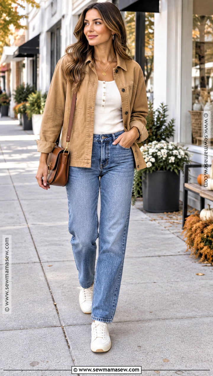 Fall Shopping Outfit With Chore Jacket And Henley Top - 25 fall shopping outfit ideas