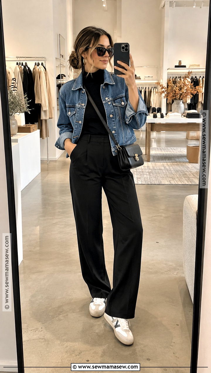 Fall Shopping Outfit With Denim Jacket - 15 10 Days Travel Outfits Fall