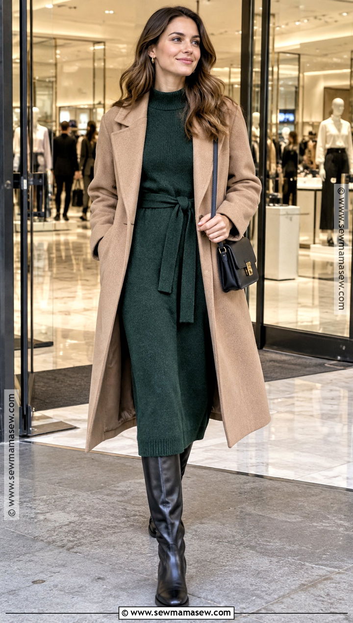 Fall Shopping Outfit With Sweater Dress And Tall Boots - 25 fall shopping outfit ideas