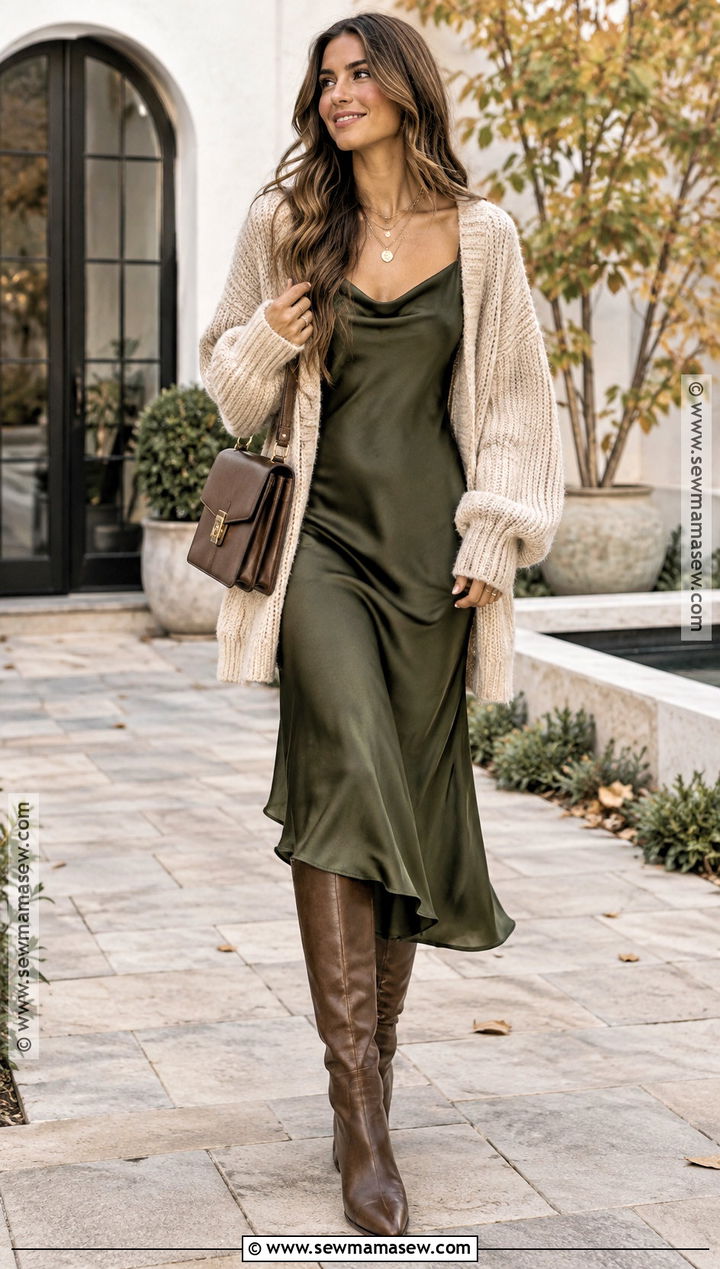 Fall Slip Dress And Oversized Cardigan Outfit - 25 Fall Fit Inspo Ideas