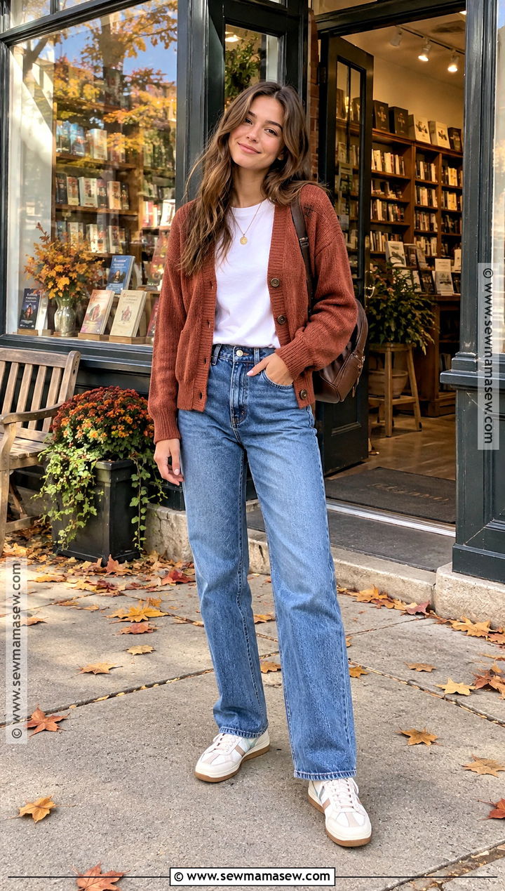 Fall Straight Leg Jeans And Cardigan Outfit - 15 fall fashion inspiration ideas for teens