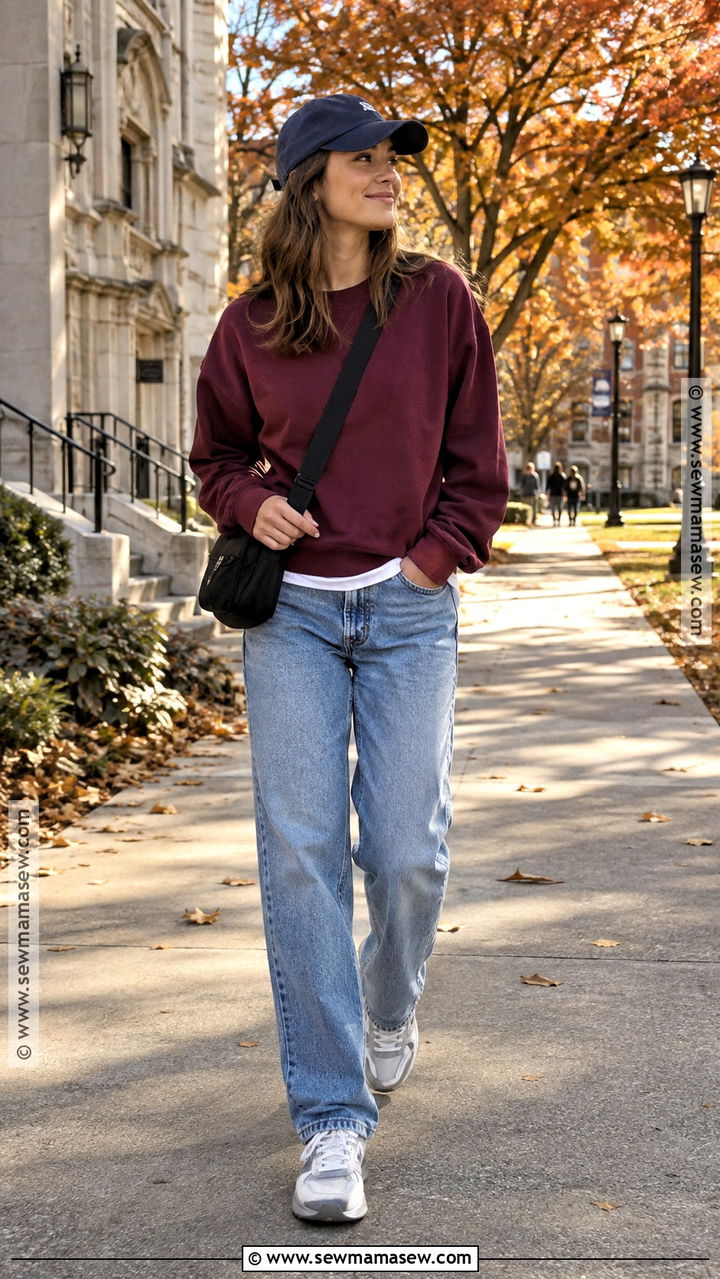 Fall Straight Leg Jeans And Crewneck Sweatshirt Outfit - 20 lazy day outfits fall