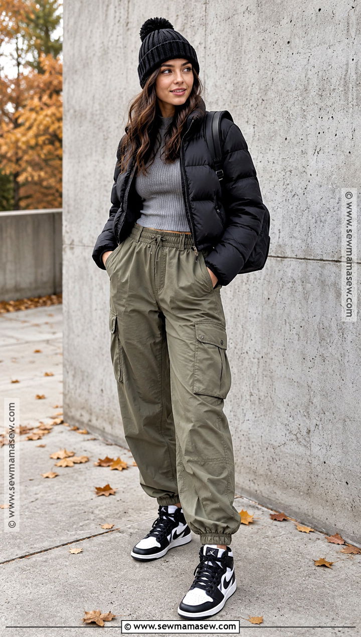 Fall Streetwear Outfit With Cropped Puffer And Parachute Pants - 15 fall fit inspo streetwear ideas