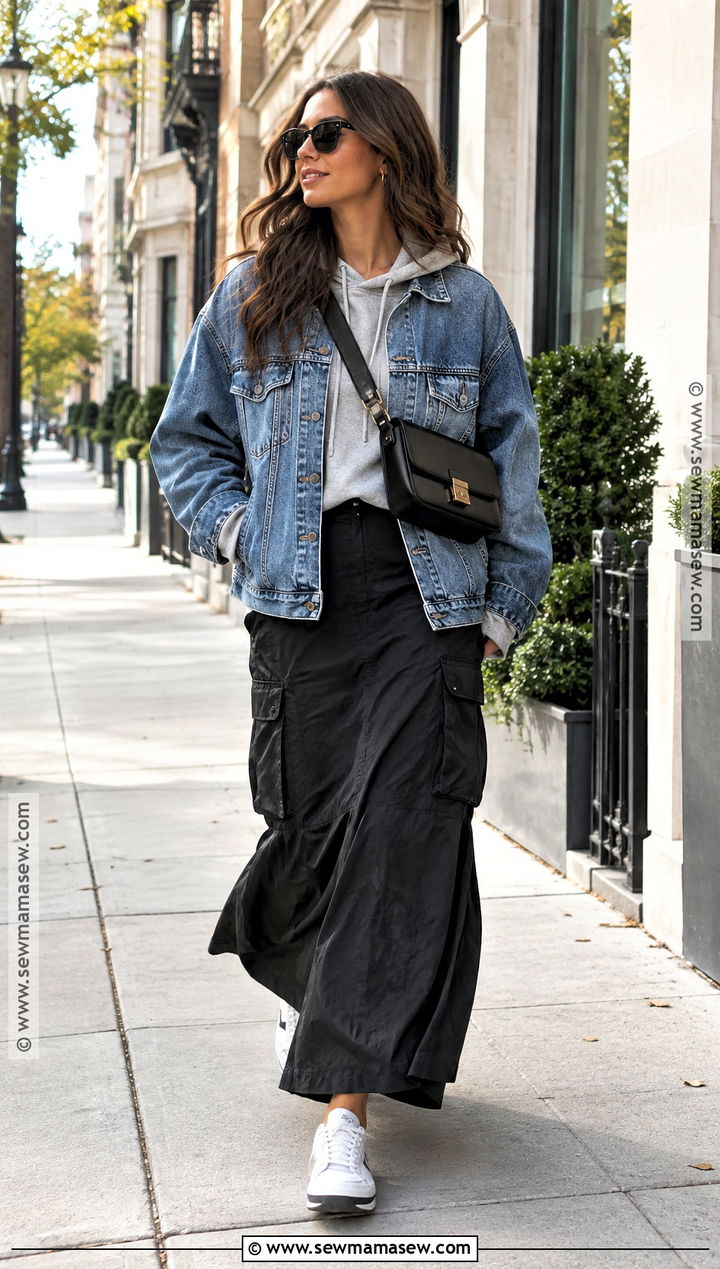 Fall Streetwear Outfit With Denim Jacket And Maxi Skirt - 15 fall fit inspo streetwear ideas