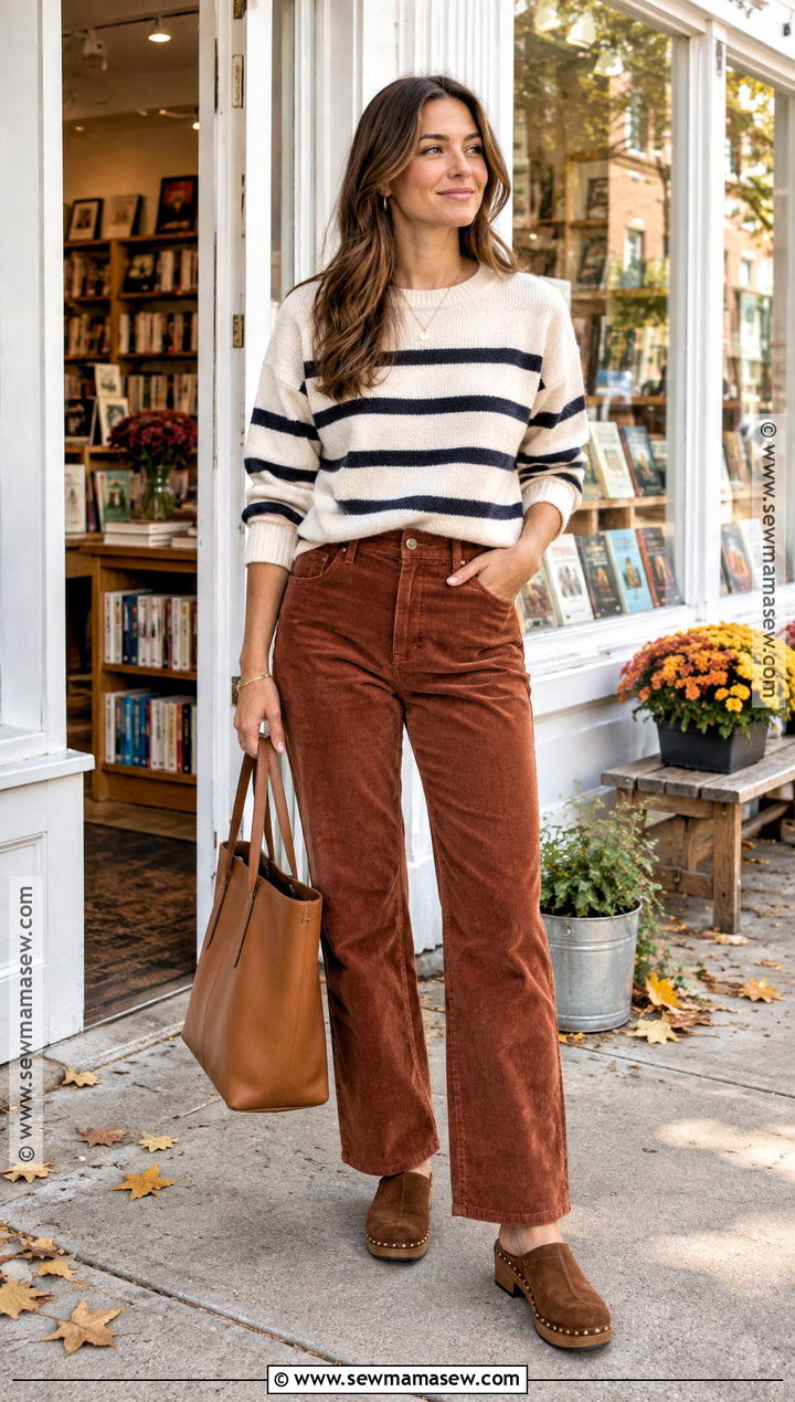 Fall Striped Sweater And Corduroy Pants Outfit - 15 fall fashion 2026 women casual ideas