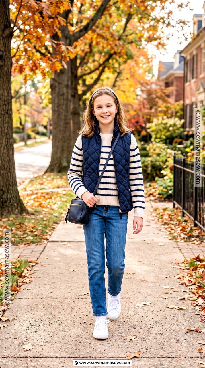 Fall Striped Sweater And Straight Leg Jeans Outfit - 15 pre teen girl outfits fall