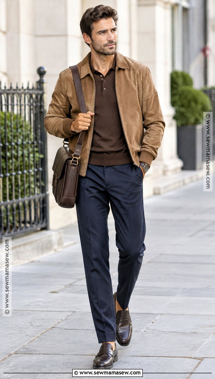 Fall Suede Bomber and Chinos Outfit - 20 fall male outfits