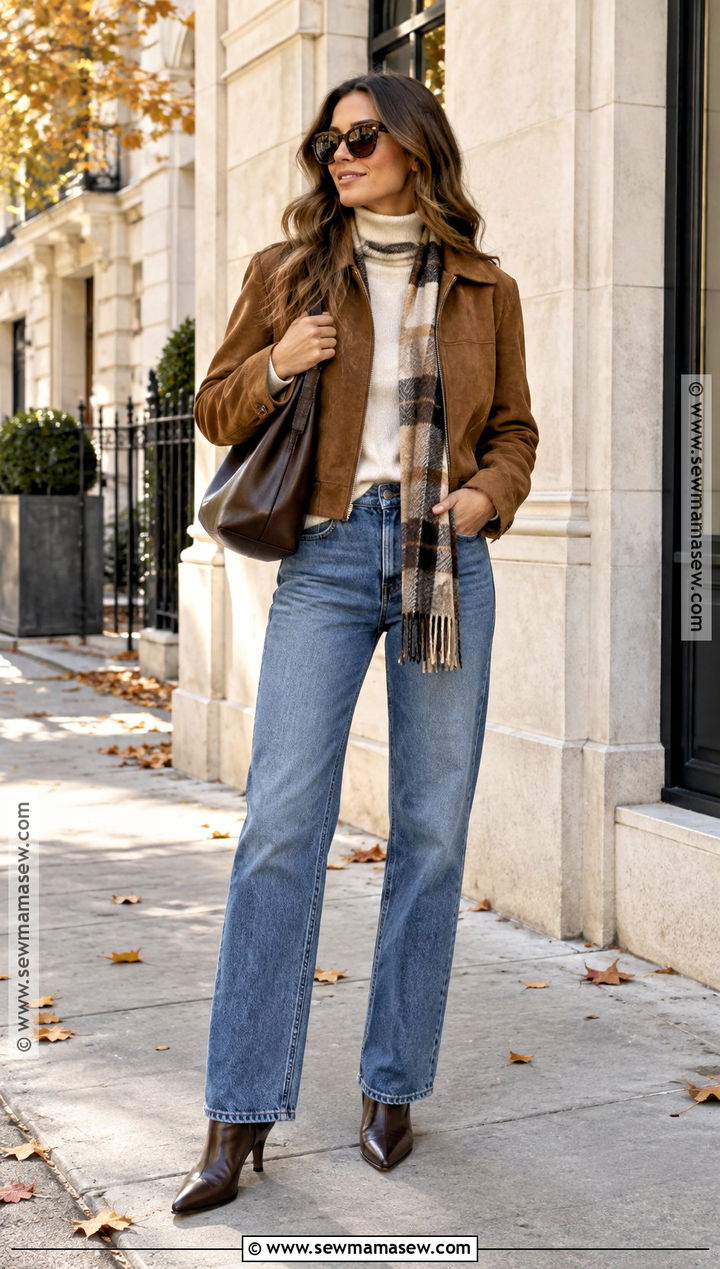 Fall Suede Jacket And Denim Outfit - 20 fashion outfits fall