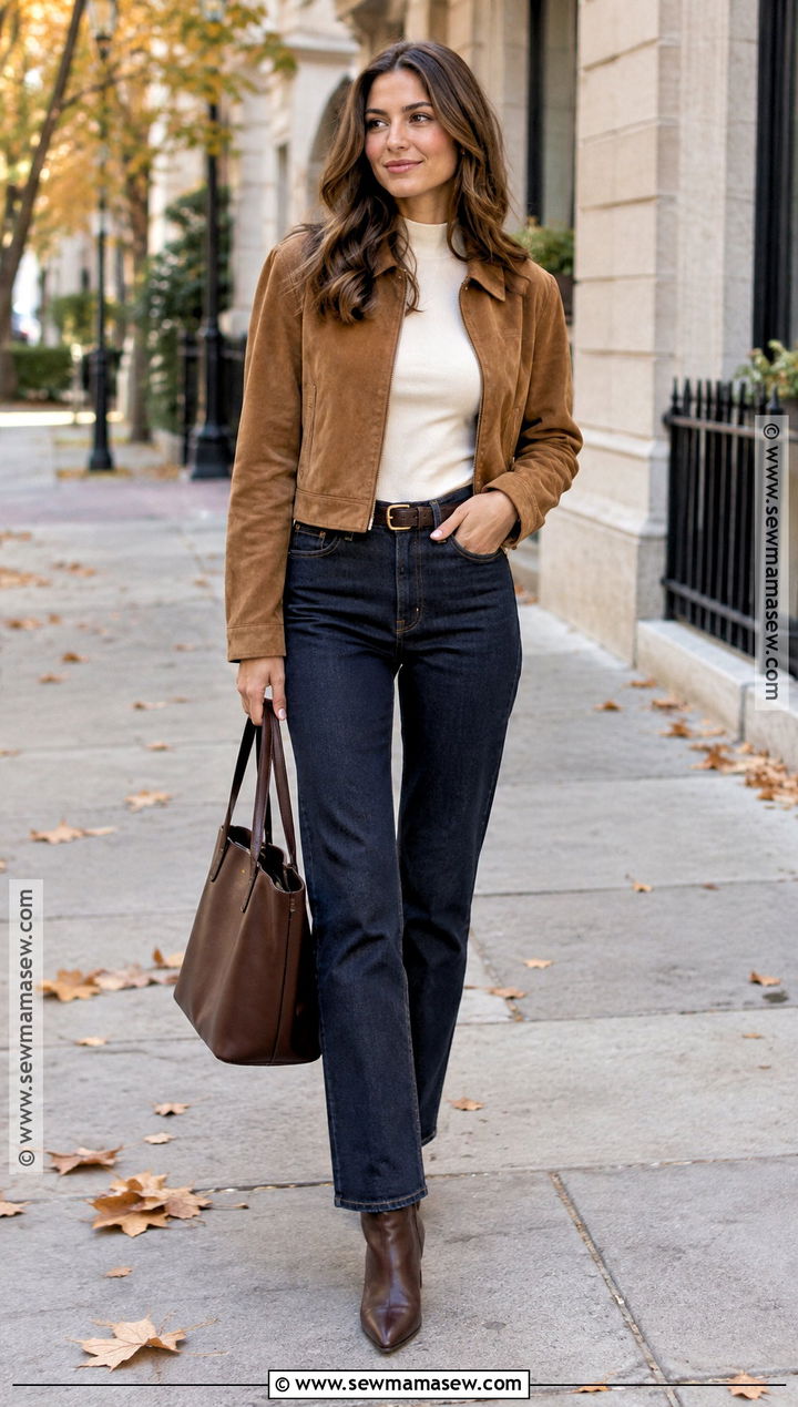 Fall Suede Jacket and Dark Jeans Outfit - 20 fall lookbook ideas
