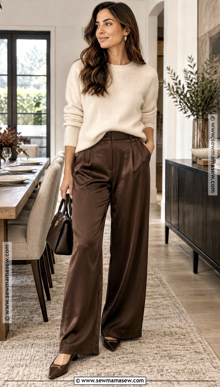 Fall Sweater And Satin Pants Outfit - 30 fall fashion ideas