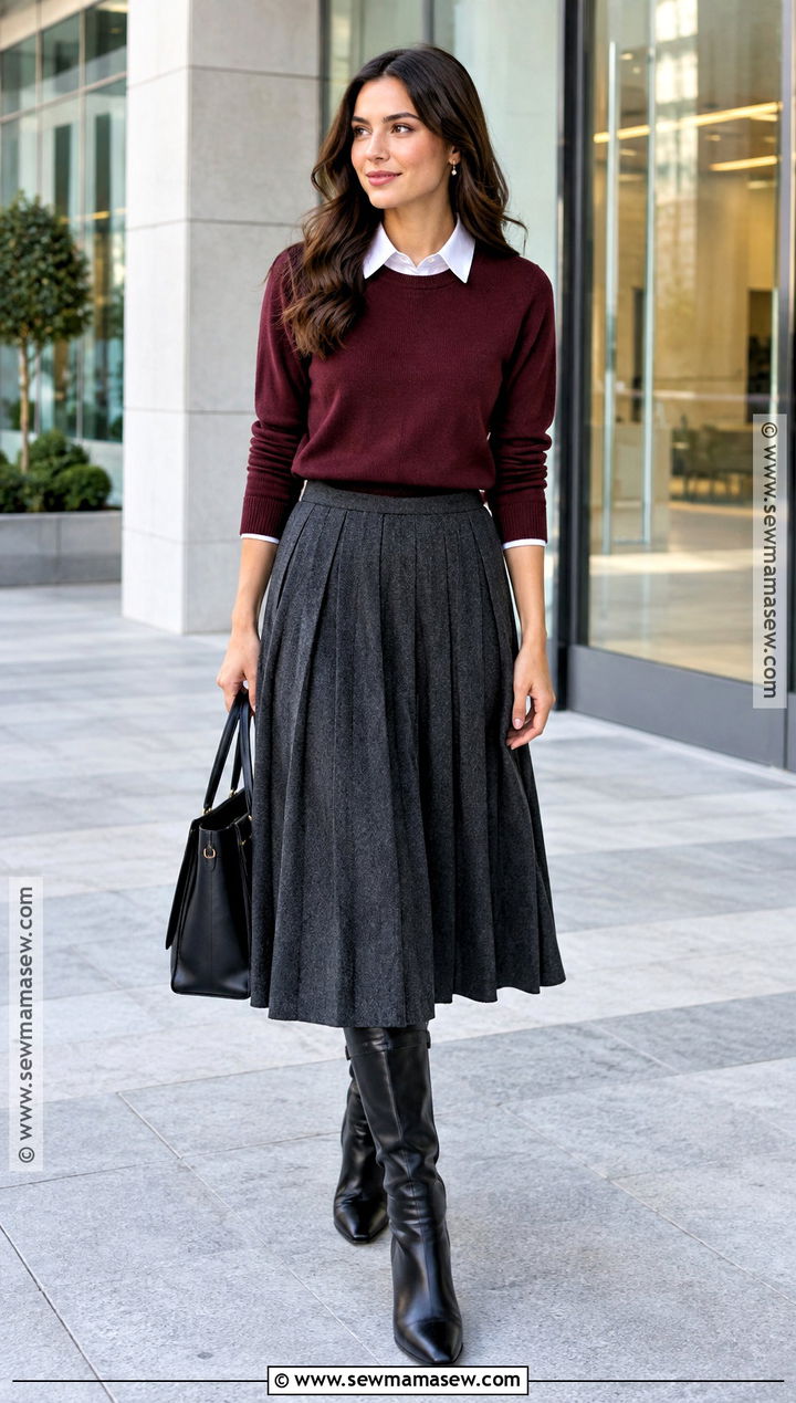 Fall Sweater Outfit With Midi Skirt - 15 layering for fall weather ideas