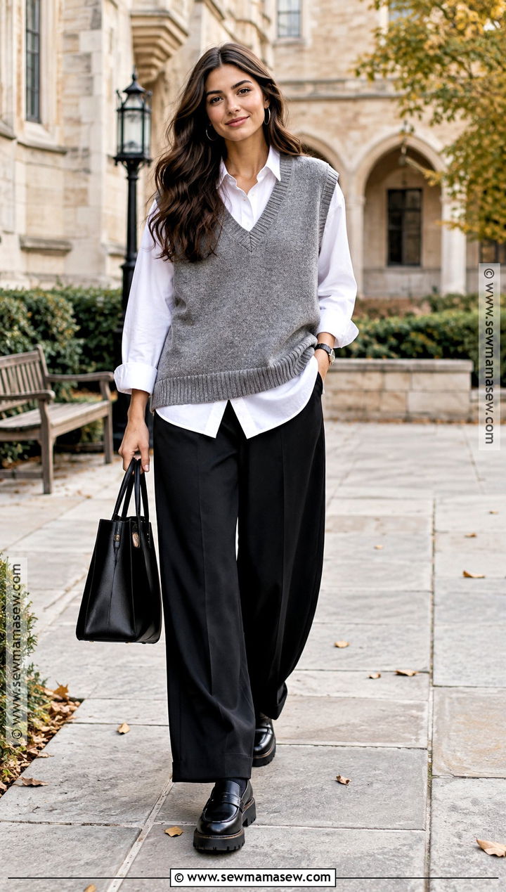 Fall Sweater Vest And White Shirt Outfit - 25 fashion killa fall ideas