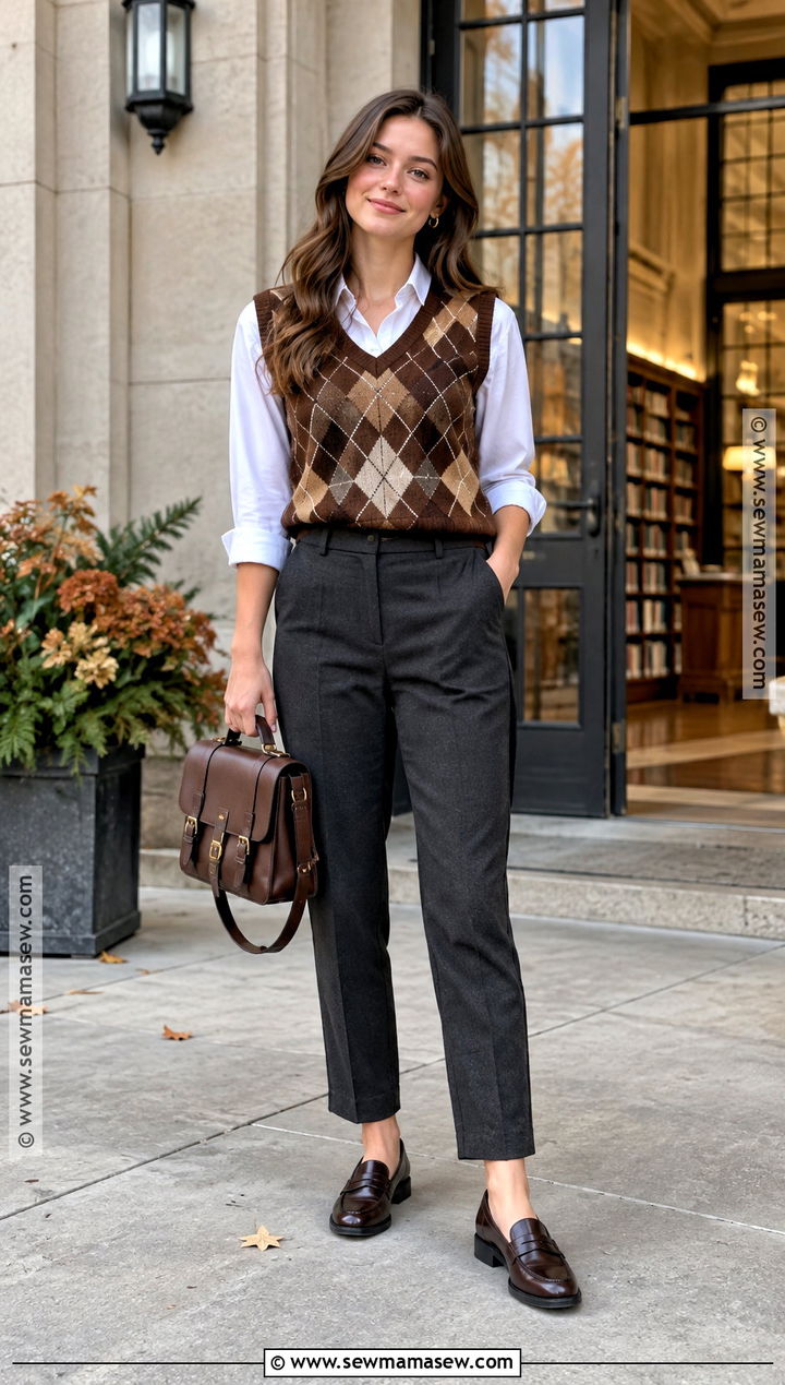 Fall Sweater Vest And White Shirt Outfit - 25 fall clothes aesthetic