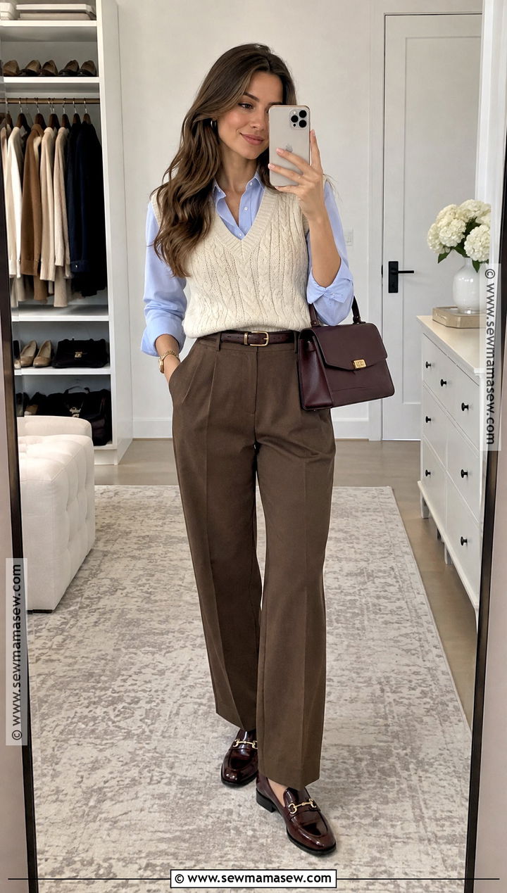 Fall Sweater Vest Outfit With Button Down Shirt - 15 layering clothes for fall