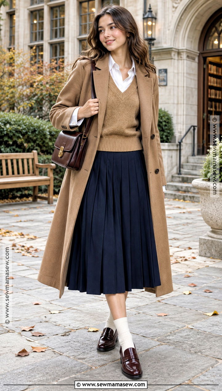 Fall Sweater Vest With Button Down Shirt And Pleated Skirt - 20 Style Inspiration Fall Ideas