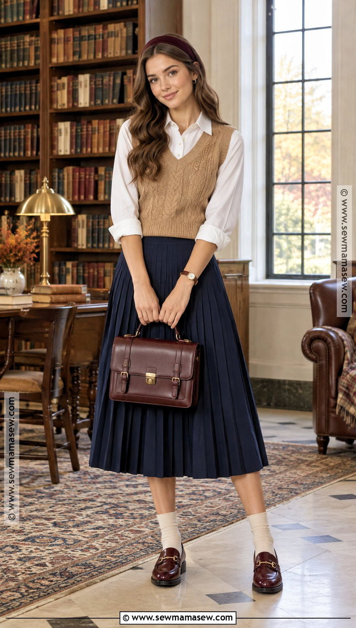 Fall Sweater Vest and Midi Skirt Outfit - 30 fall fits
