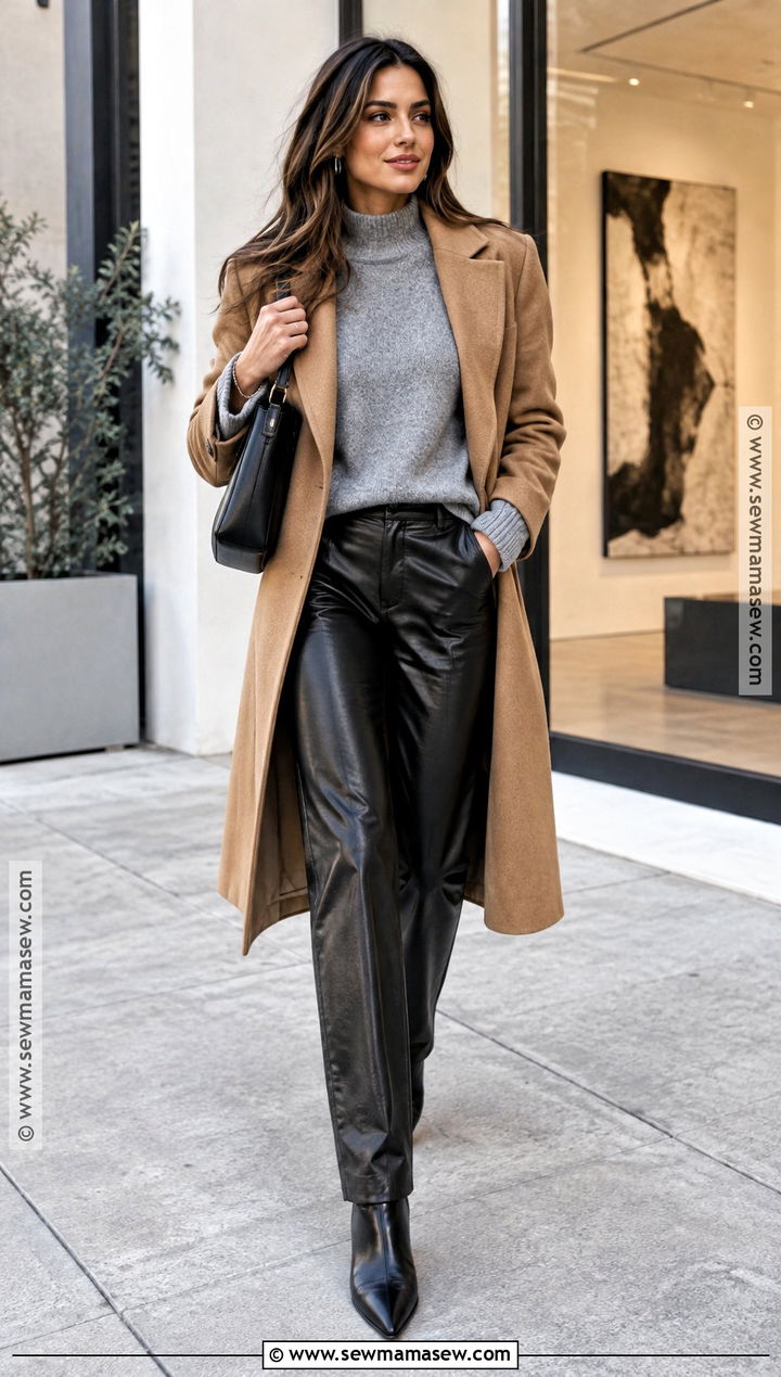 Fall Sweater With Leather Pants - 20 Fall Outfit Sweater Ideas