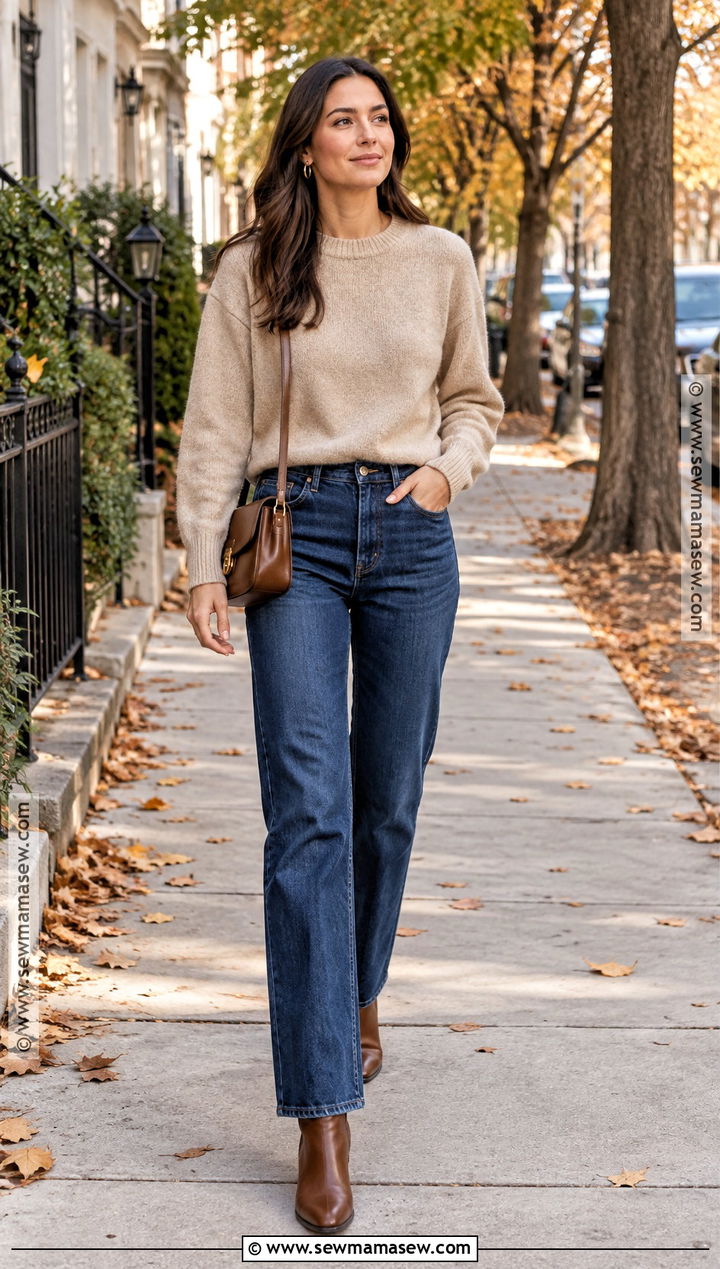 Fall Sweater With Straight Leg Jeans - 20 Fall Outfit Sweater Ideas