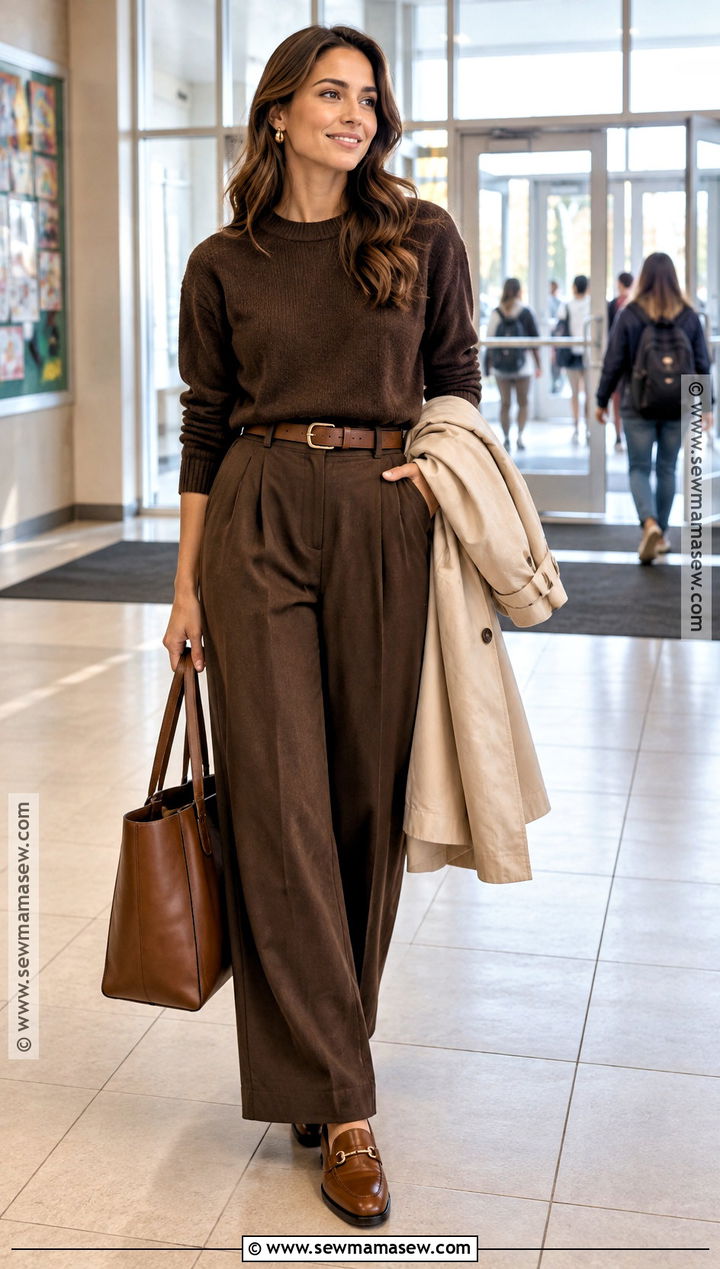 Fall Teacher Outfit In Monochrome Brown - 25 fall teacher outfits