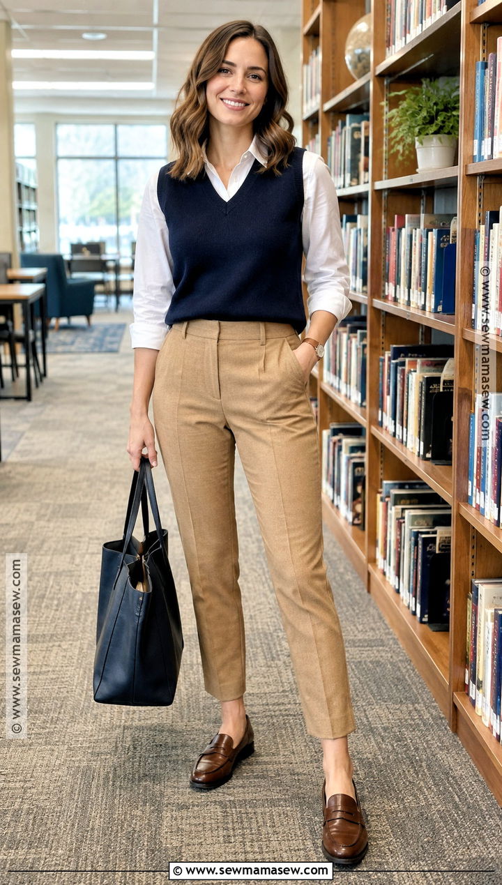 Fall Teacher Outfit With Sweater Vest And Button Down Shirt - 25 fall teacher outfits
