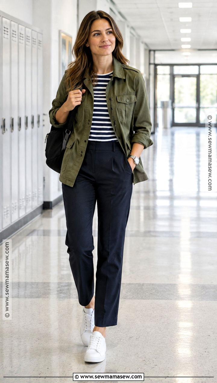 Fall Teacher Outfit With Utility Jacket And Trousers - 15 Fall School Teacher Outfits