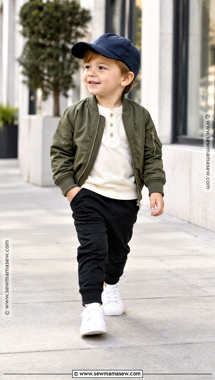 Fall Toddler Boy Bomber Jacket And Black Joggers Outfit - 20 fall toddler outfits for boys