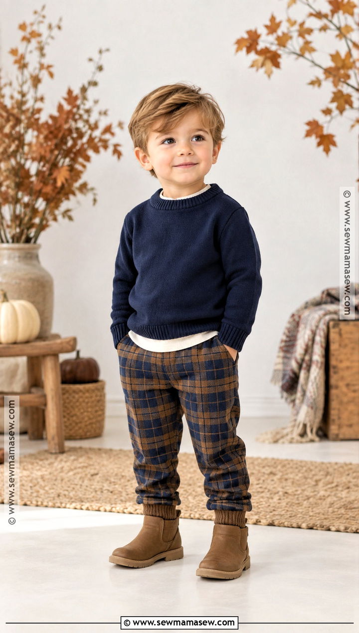 Fall Toddler Boy Plaid Pants And Solid Sweater Outfit - 20 fall toddler outfits for boys