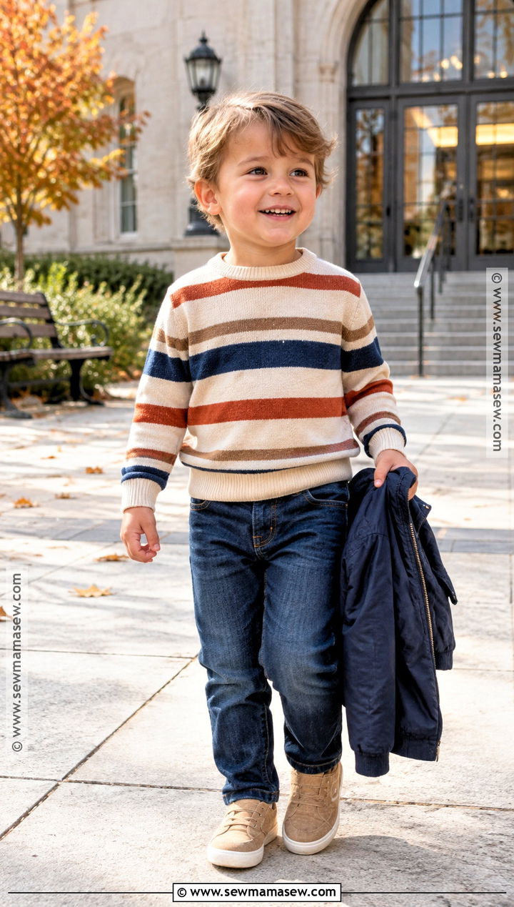 Fall Toddler Boy Striped Sweater And Dark Jeans Outfit - 20 fall toddler outfits for boys