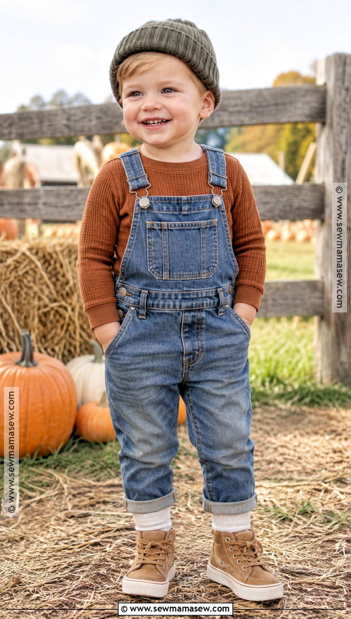 Fall Toddler Boy Waffle Knit Shirt And Overalls Outfit - 20 fall toddler outfits for boys