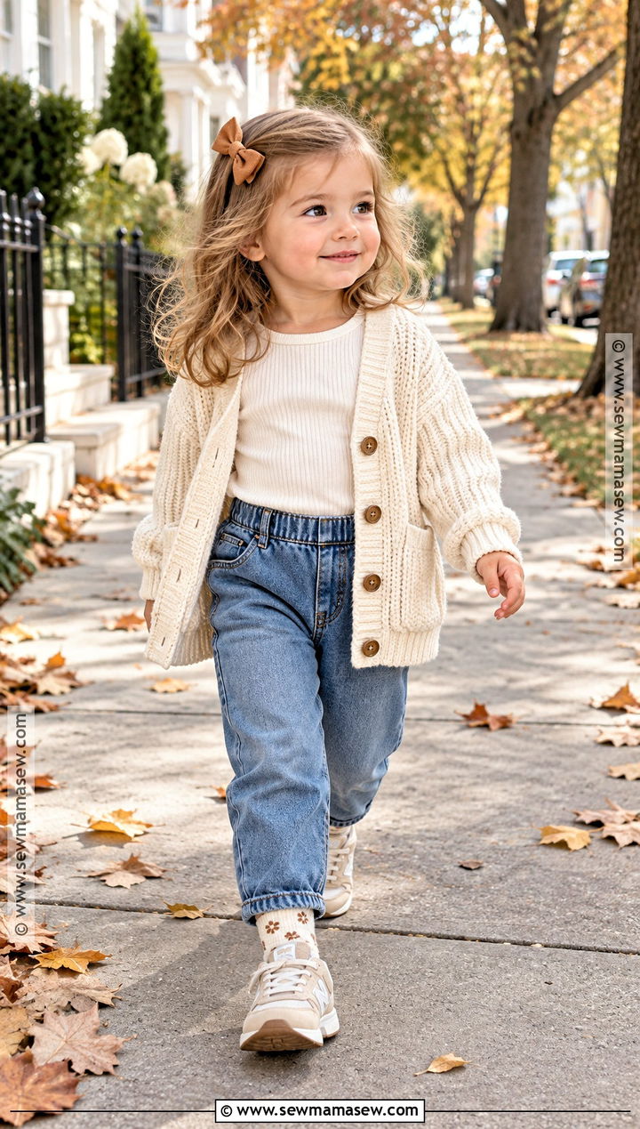 Fall Toddler Girl Cardigan Jeans And Sneakers Outfit - 15 fall toddler girl outfits