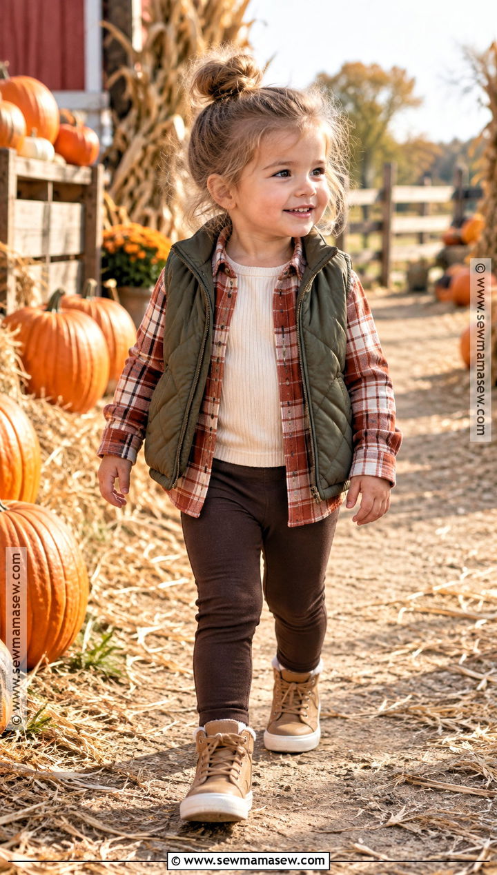 Fall Toddler Girl Flannel Shirt Leggings And Vest Outfit - 15 fall toddler girl outfits