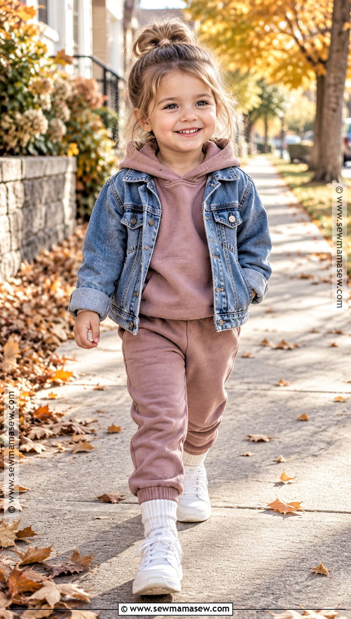 Fall Toddler Girl Hoodie Joggers And Denim Jacket Outfit - 15 fall toddler girl outfits