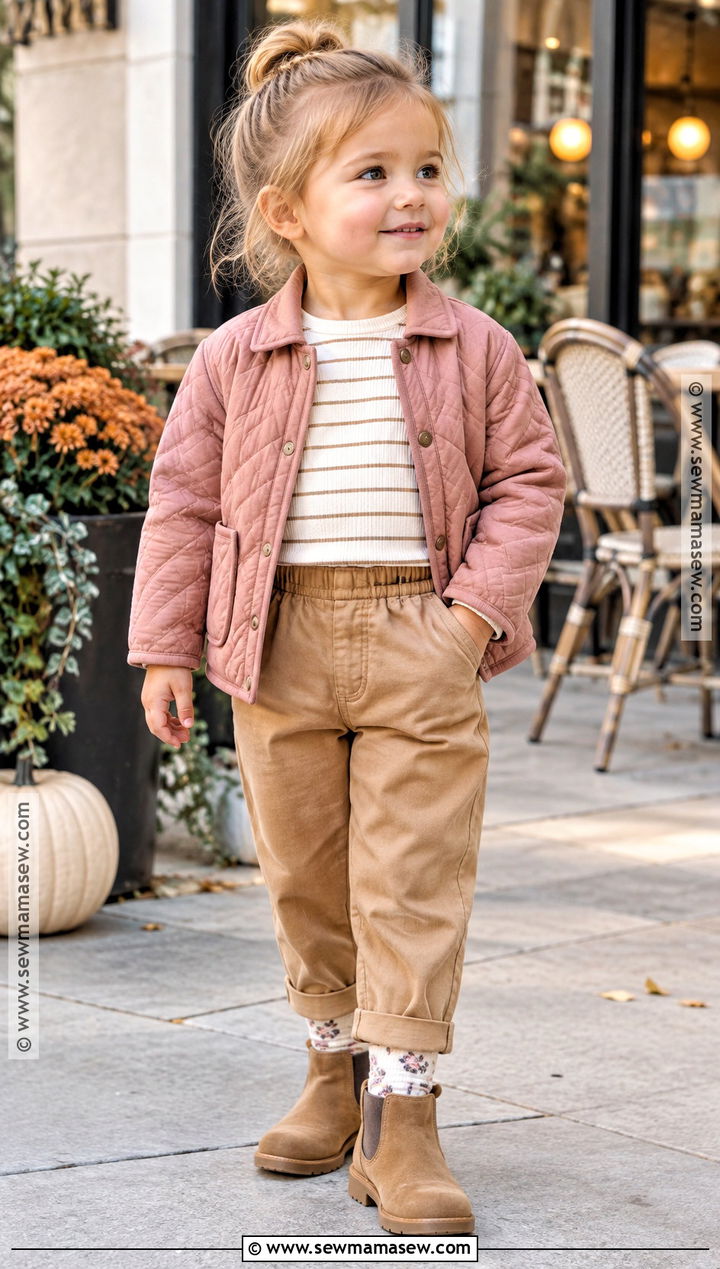 Fall Toddler Girl Quilted Jacket And Chino Pants Outfit - 15 fall toddler girl outfits