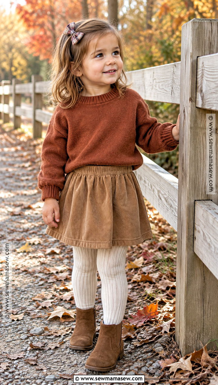 Fall Toddler Girl Rust Sweater And Corduroy Skirt Outfit - 15 fall toddler girl outfits