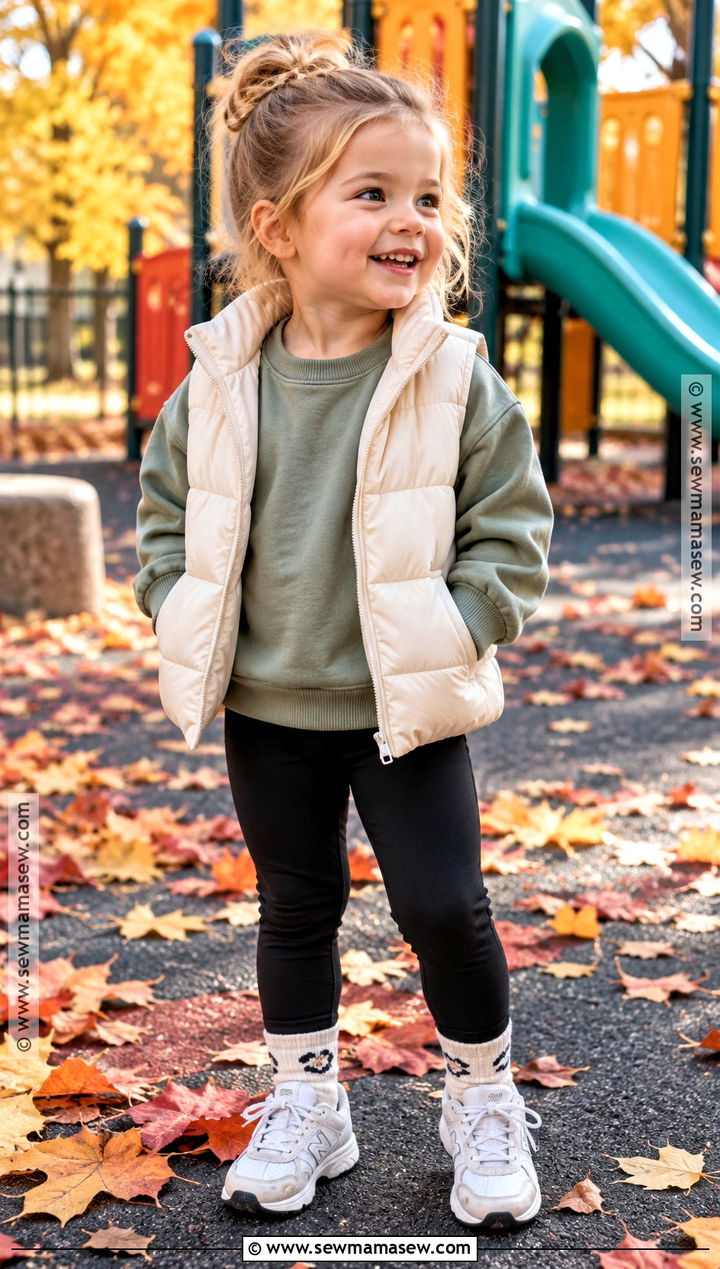 Fall Toddler Girl Sweatshirt Leggings And Puffer Vest Outfit - 15 fall toddler girl outfits