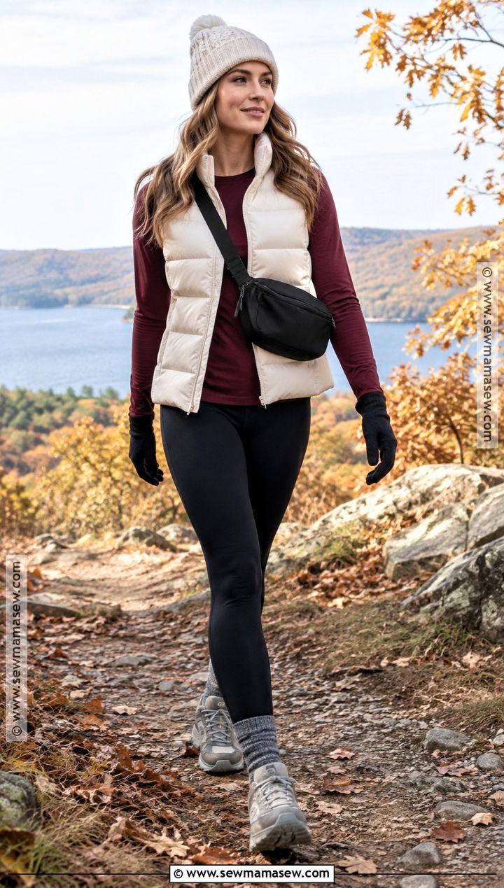 Fall Trail Outfit With Puffer Vest and Leggings - 15 outdoor outfits for women fall