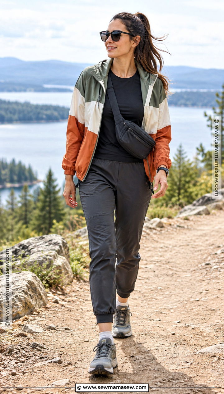 Fall Trail Outfit With Windbreaker and Joggers - 20 fall outdoorsy outfits
