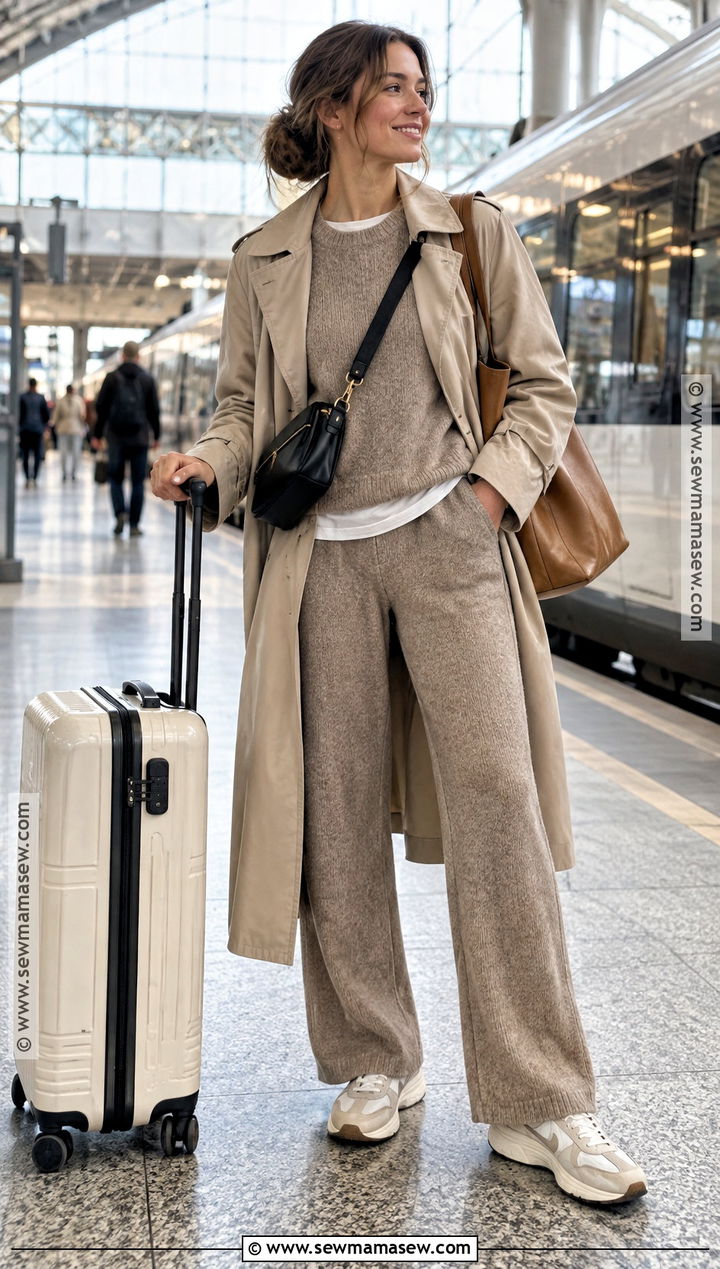 Fall Train Travel Outfit With Matching Knit Set - 15 10 Days Travel Outfits Fall