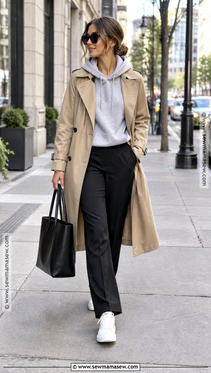 Fall Transition Outfit With A Hoodie And Trench Coat - 30 fall transition outfits
