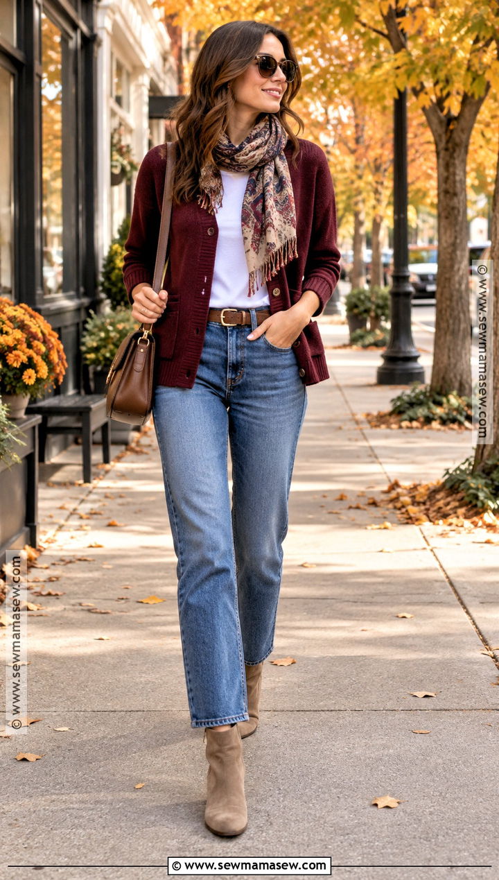 Fall Travel Cardigan And Jeans Outfit - 20 travel capsule wardrobe fall ideas