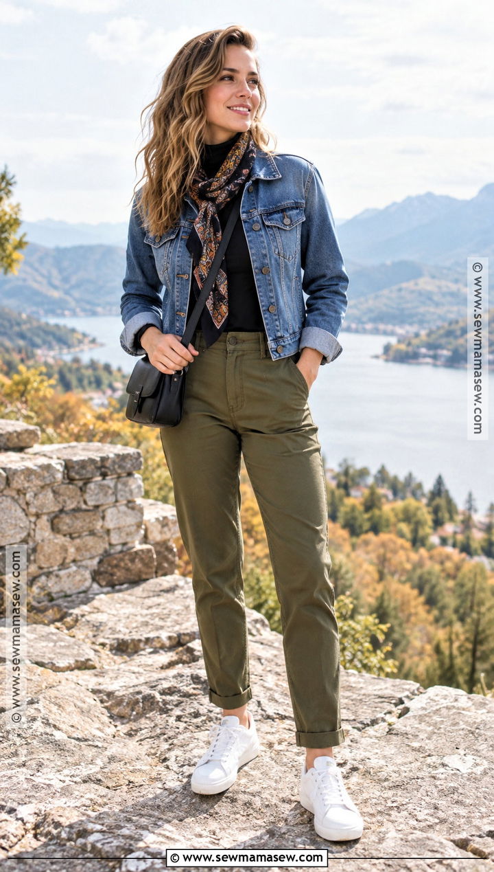 Fall Travel Denim Jacket Outfit - 20 travel capsule wardrobe fall ideas